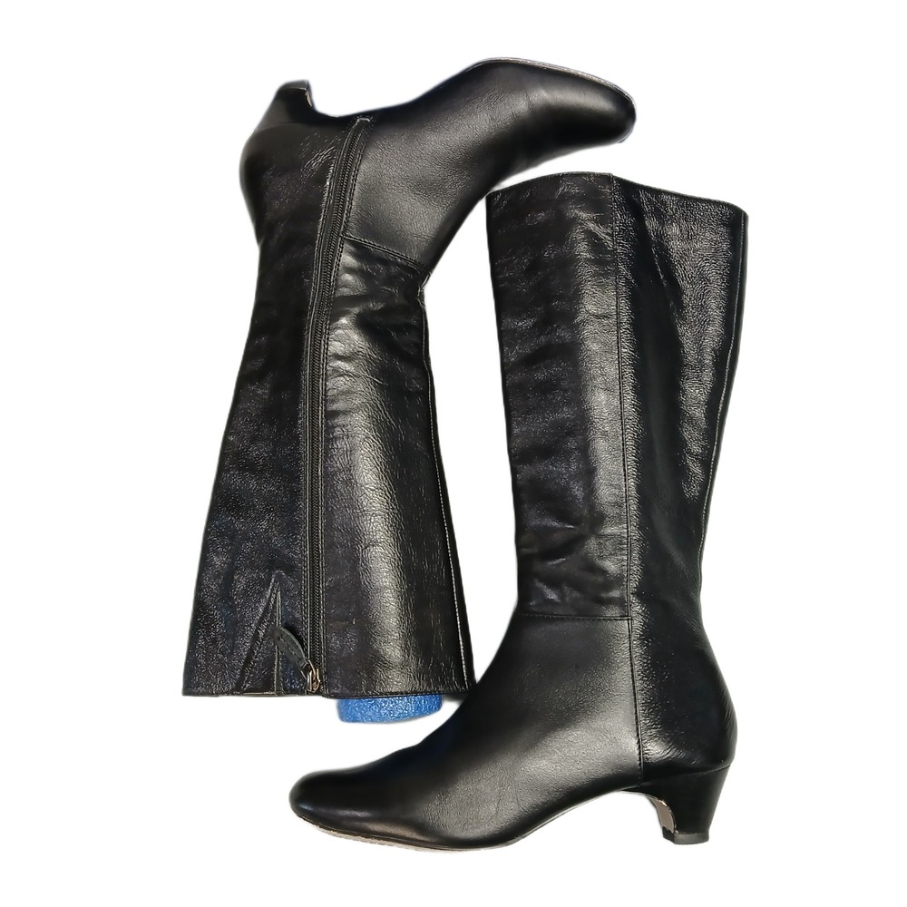 Lands' End Knee-High Boots Womens US Size 9B Black Comfort Almond Toe Side Zip